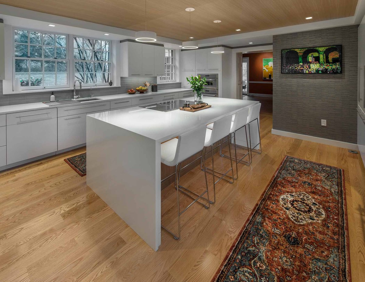 kitchen island with modern bar stools